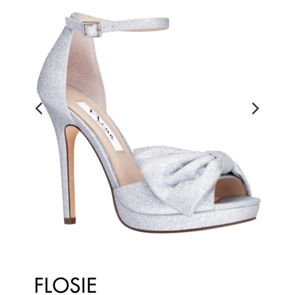 Nina Silver Stiletto Heels with Peep-Toe Design